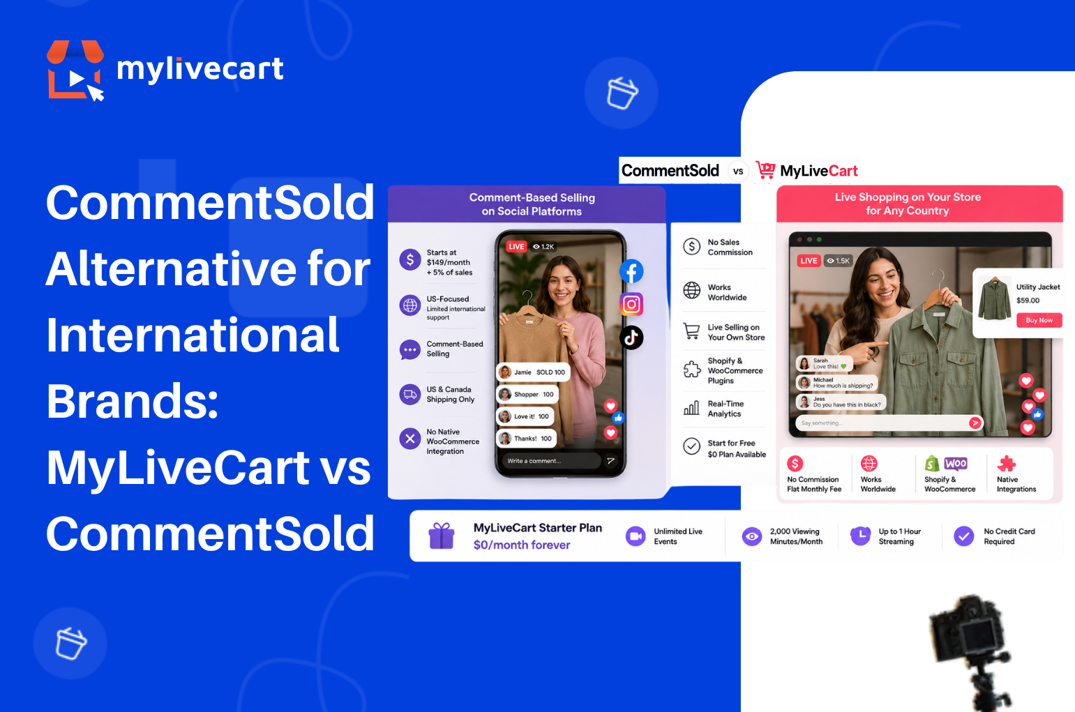 CommentSold vs MyLiveCart comparison showing live shopping platforms for international ecommerce brands with Shopify and WooCommerce integration